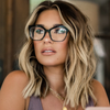 Model in prescription glasses